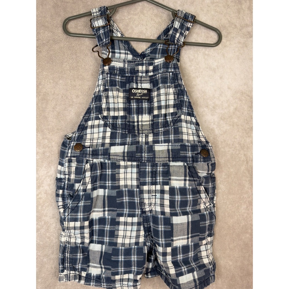 OshKosh B'gosh Overalls‎ Toddler 24M Blue White Patchwork Plaid Cotton Vestbak